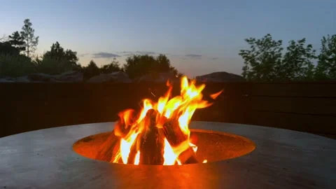 Bonfire burning in the forest in evening. Close-up, flames from fire. Stock Footage 201603567