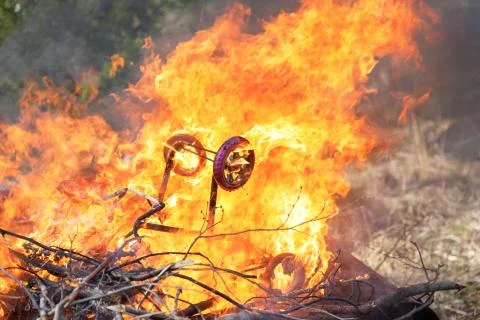 Bonfire for burning garbage. fire to dispose of unnecessary things. Stock Photos
