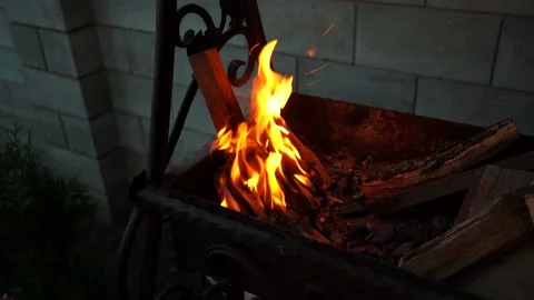 Bonfire burning in the grill close-up Stock Footage 161067010
