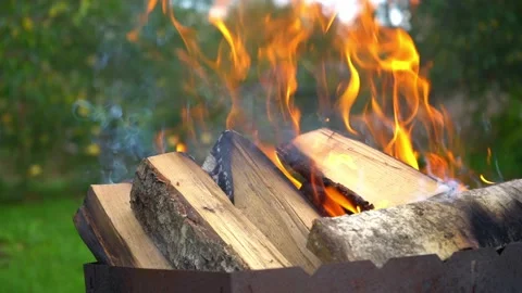 A bonfire is burning in the grill Stock Footage 163014940