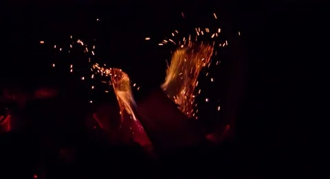 Bonfire Burning Slow motion Fire Flame on Black background Stock Footage 105375842