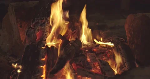 A bonfire burns between the stones Stock Footage 157638469