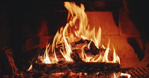 Bonfire burns in the fireplace close-up in slow motion Vidéo 149032945