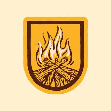 Bonfire camp badge patch pin graphic illustration vector art t-shirt design Stockillustratie