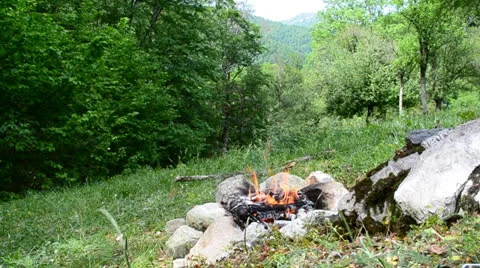 Bonfire at camp Stock Footage 23711510