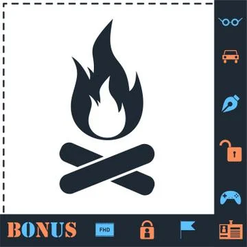 Bonfire, Campfire icon flat Stock Illustration
