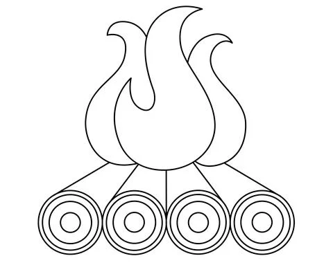 Bonfire. Camping campfire - vector linear illustration for logo or coloring. Stock Illustration