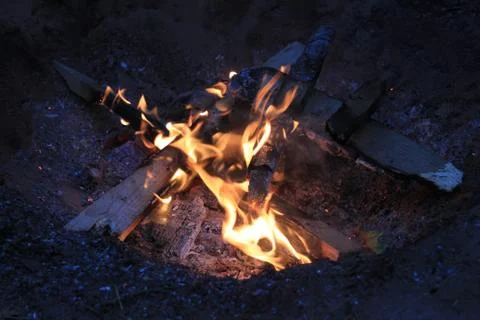 A bonfire in a camping at the night Stock Photos