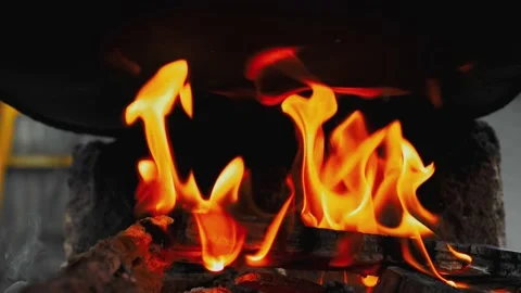 Bonfire. A cauldron on the fire. Camping. Campfire evening. Stock-Footage 149240919