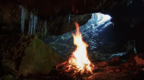 Bonfire in a cave. Stock Footage 35974634