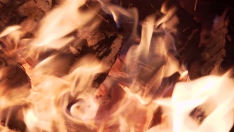 Bonfire close-up. Beautifull flame of fire in the night 4K Stock Footage 133941240