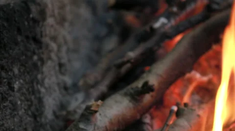 Bonfire, close up of  burning wood Stock Footage 53300440