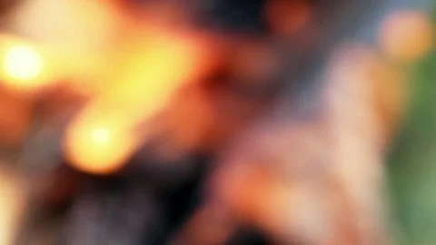 Bonfire close-up. Defocused flames at dusk Video stock 103255855