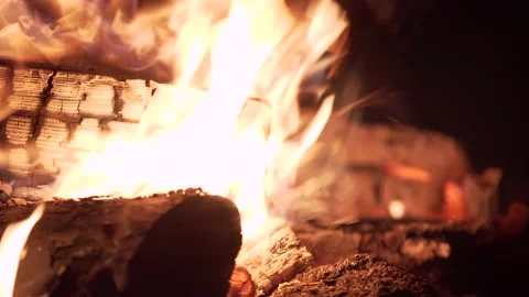 Bonfire close-up. Flame of fire in the night 4K Stock Footage 133941217
