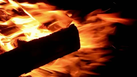 Bonfire close-up. Night flames and burning logs Stock Footage 103257185