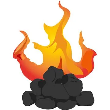 Bonfire on coals. Fireside heating. Vector illustration. Stock Illustration