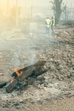 Bonfire at the construction site Stock Photos