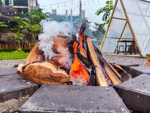 Bonfire in a cool recreation area Stock Photos