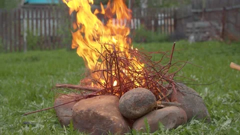 Bonfire in the courtyard Stock Footage 130797138
