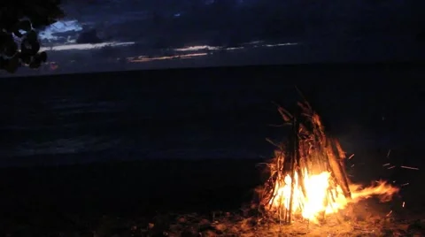Bonfire in Darkness on a Beach Stock Footage 62936732