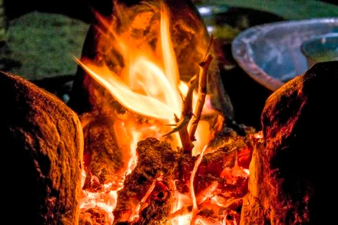Bonfire in the darkness at night Stock Photos