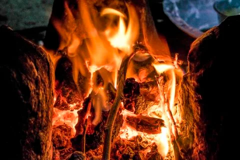 Bonfire in the darkness at night Stock Photos