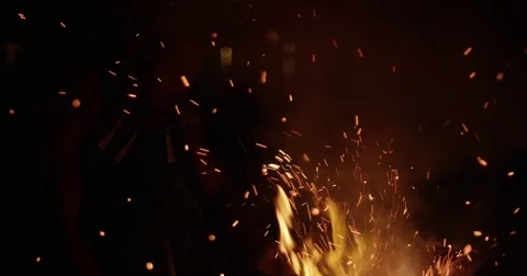 Bonfire Embers At Night 2 Stock Footage 79736239