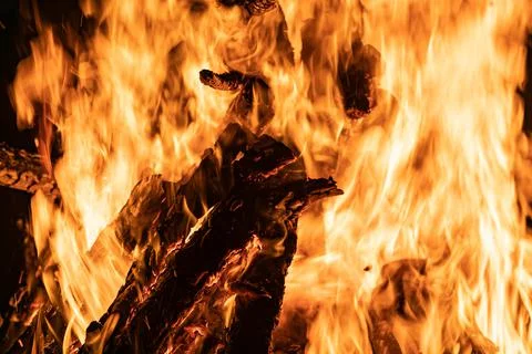 Bonfire with emphasis on the shape of the fire in its orange color, with the Stock Photos