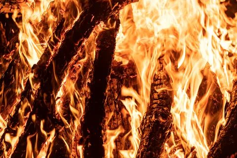 Bonfire with emphasis on the shape of the fire in its orange color, with the Stock Photos