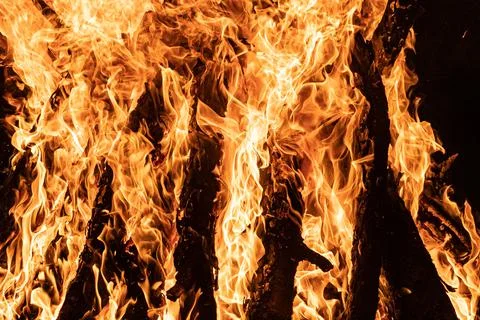 Bonfire with emphasis on the shape of the fire in its orange color, with the Stock Photos