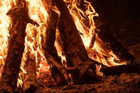 Bonfire with emphasis on the shape of the fire in its orange color, with the Stock Photos