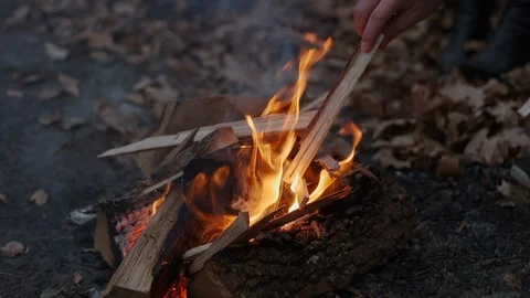 Bonfire in the fall by the lake Видео 99145334