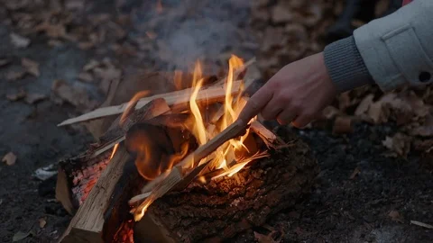Bonfire in the fall by the lake Видео 99145675