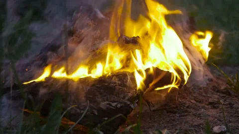 Bonfire in field close up Stock Footage 138691969
