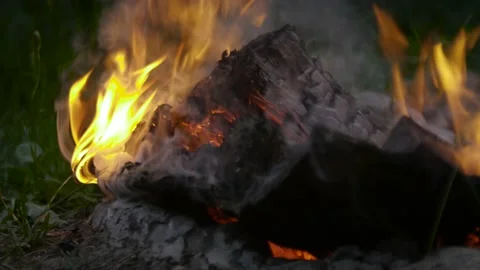Bonfire in field close up Stock Footage 138692471