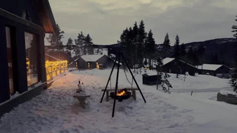 Bonfire, fire in a cauldron hanging on a tripod Stock Footage 301819044