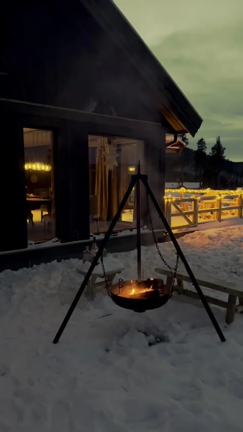 Bonfire, fire in a cauldron hanging on a tripod Stock Footage 301819095