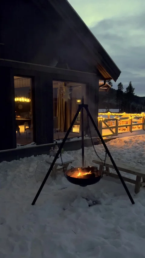 Bonfire, fire in a cauldron hanging on a tripod Stock Footage 301819113