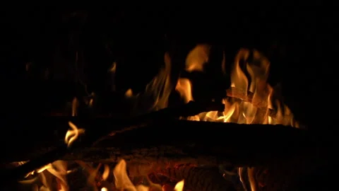 Bonfire fire closeup slow motion Stock Footage 97789014