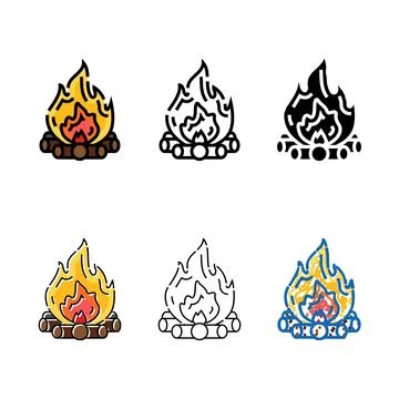Bonfire fire color icon vector variations イラスト素材