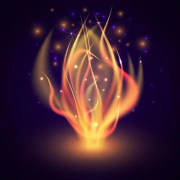 Bonfire. Fire flame on dark background. Colorful vector illustration. Stock Illustration