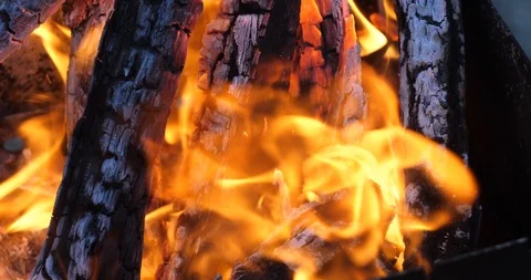 Bonfire, fire, macro shot  in the night huge flame Stock Footage 98487389