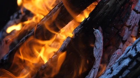 Bonfire, fire, macro shot  in the night slow motion video Stock Footage 98488179