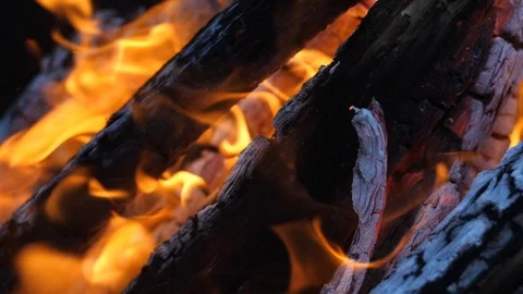 Bonfire, fire, macro shot  in the night slow motion video Stock Footage 98488747