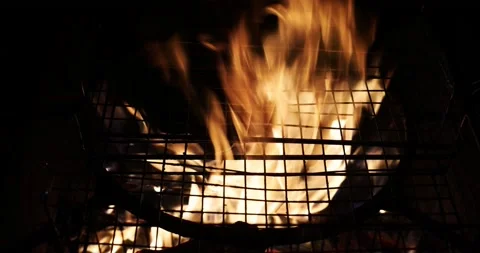 Bonfire fire passing through the grill grate.	 Video stock 168181082