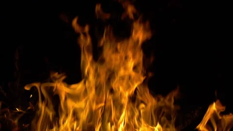 Bonfire flame at night slow motion. Full hd video clip Stock Footage 97847088