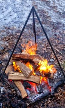 Bonfire with flame Stock Photos