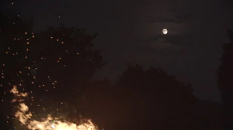 Bonfire Flames in front of the moon Stock Footage 47778260