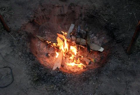A bonfire in a forest in the camping Stock Photos