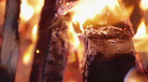 Bonfire in the forest at night close up Stock Footage 52274459